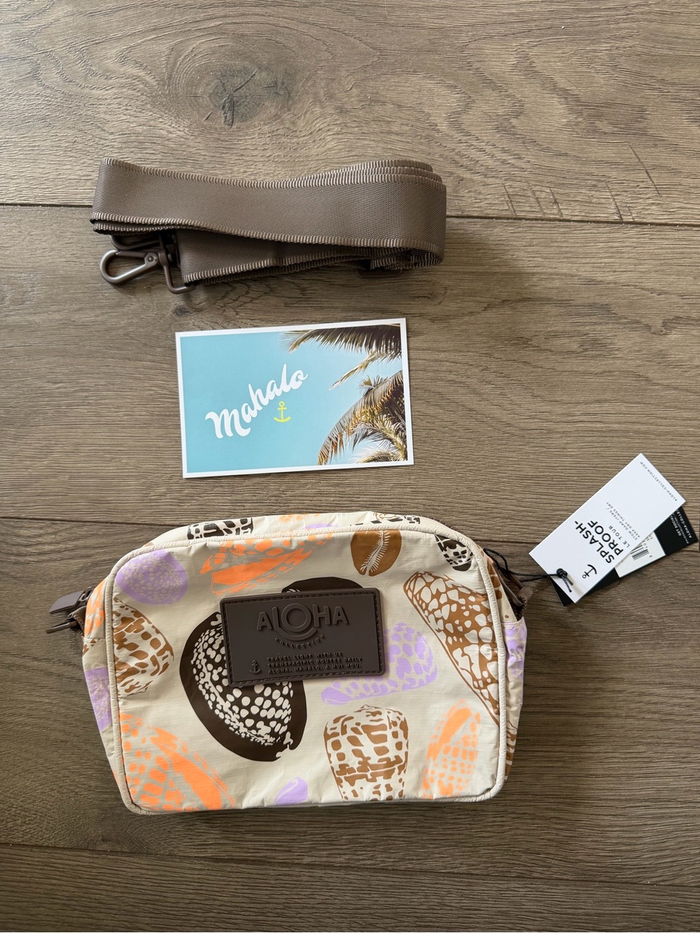 ALOHA Collection Shell-Print Crossbody Pouch in Cream, Brown, Orange & Lilac